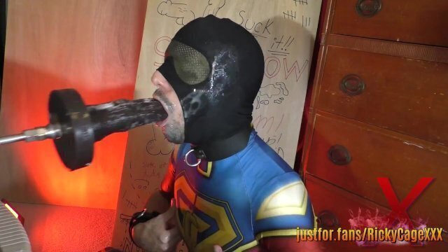 Superhero cock-pig goes ass-to-mouth CENTAUR dildo from Hankey's Toys