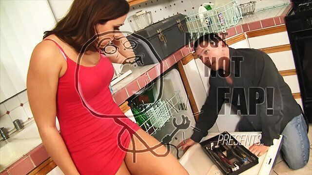 Natural Brunette MILF Wife Squirts Rides Repairman facial