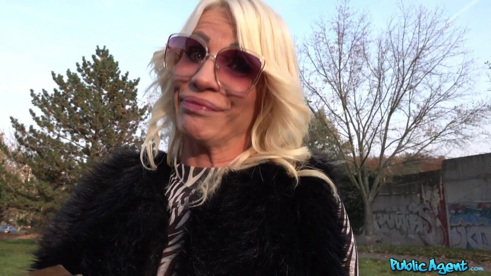 Glamorous blonde mature black stockings screwed public