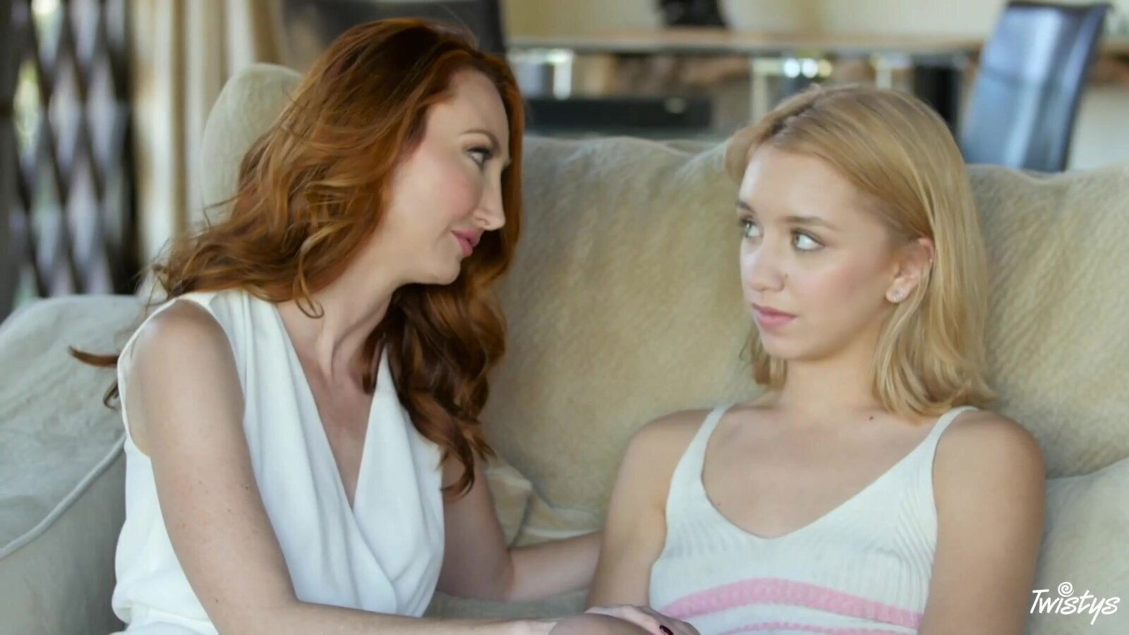 Young blondie with perky gets seduced spicy redhead MILF