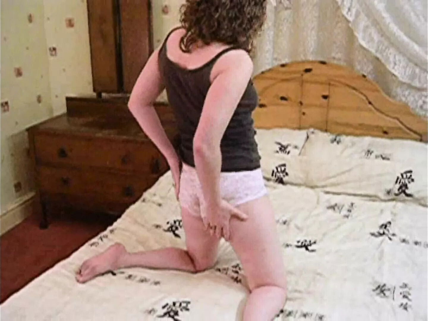 Haley knickers playing with hairy pussy