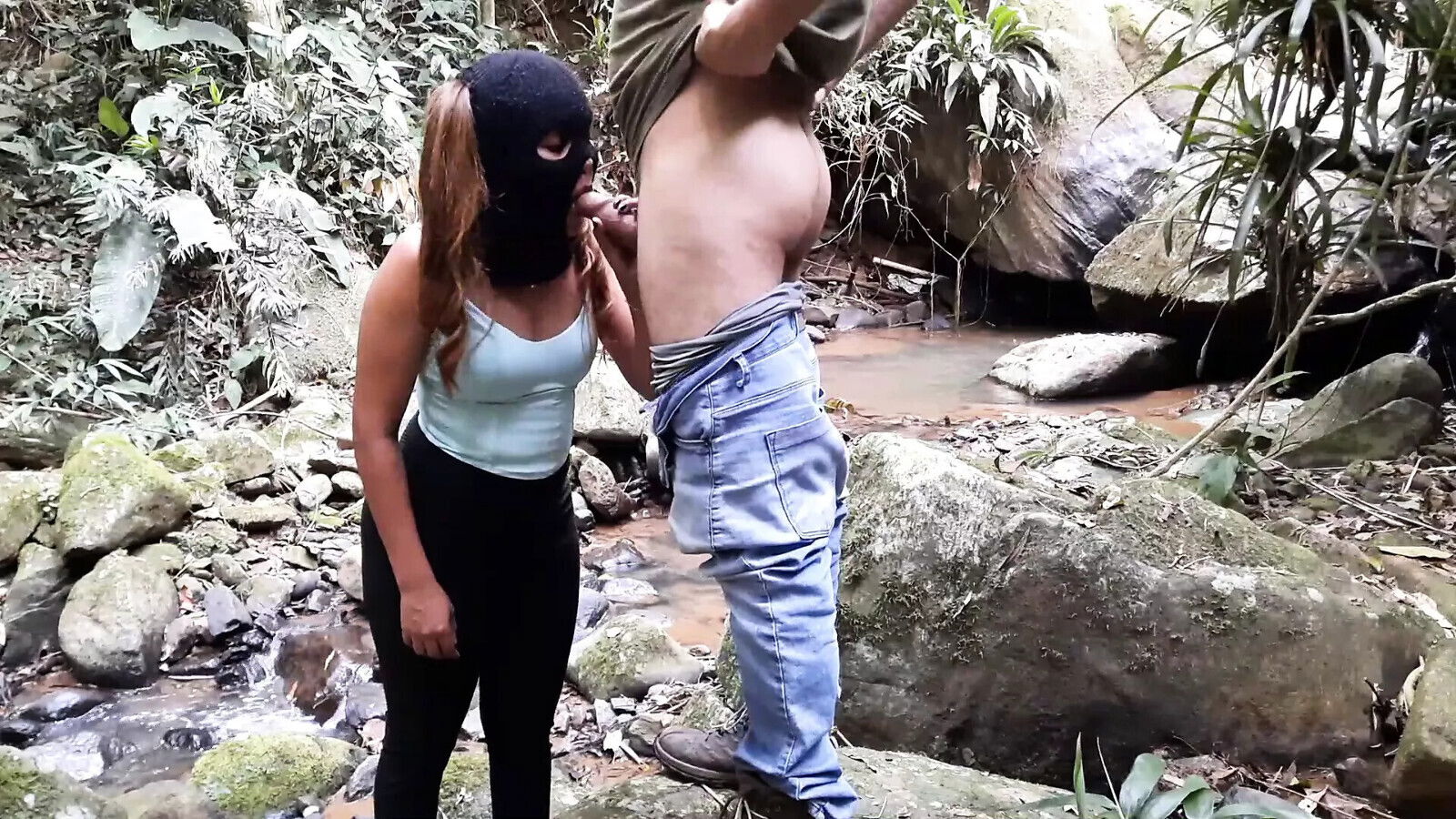 young girl waterfall taking