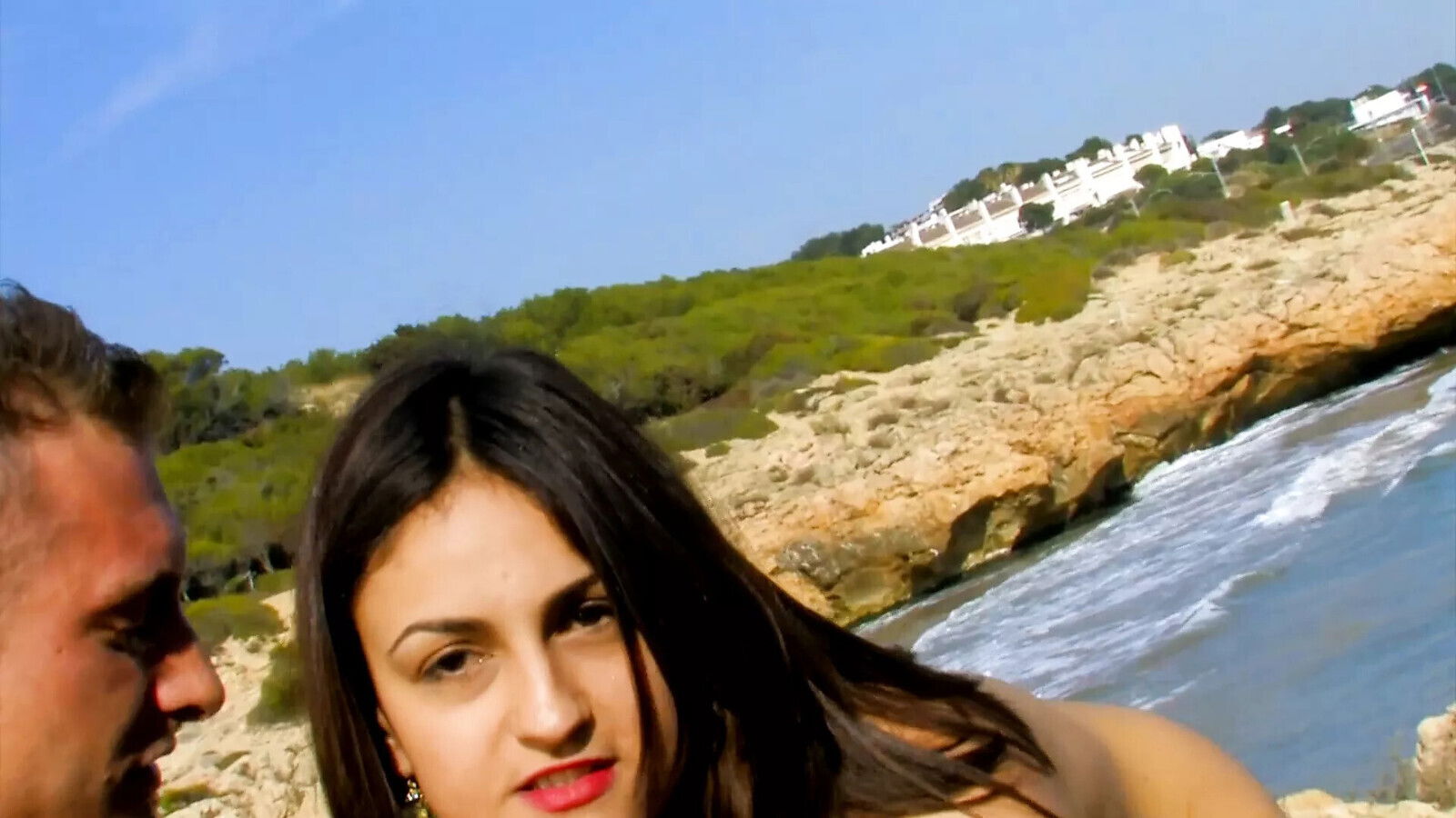 Brunette with pierced nipple hanging takes mouth