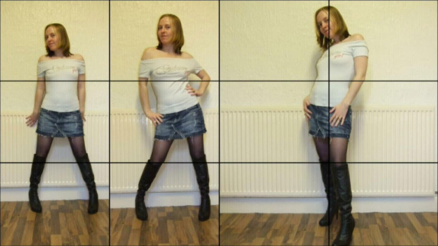 Haley Posing Pantyhose, Denim Miniskirt Boots
