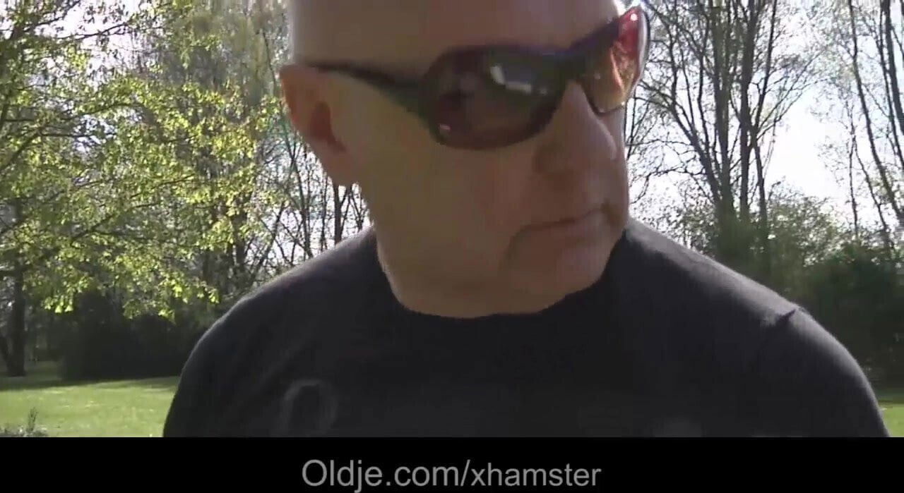 Tall skinny blonde plays with old bastard's balls