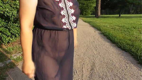 Hairy mature transparent dress flashing park
