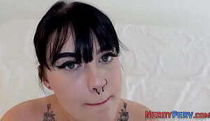 Busty brit giving head to dweeb