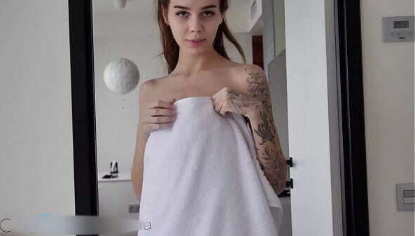 young petite slut sucks dick fucks right after shower