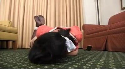 kitten tied up in room 