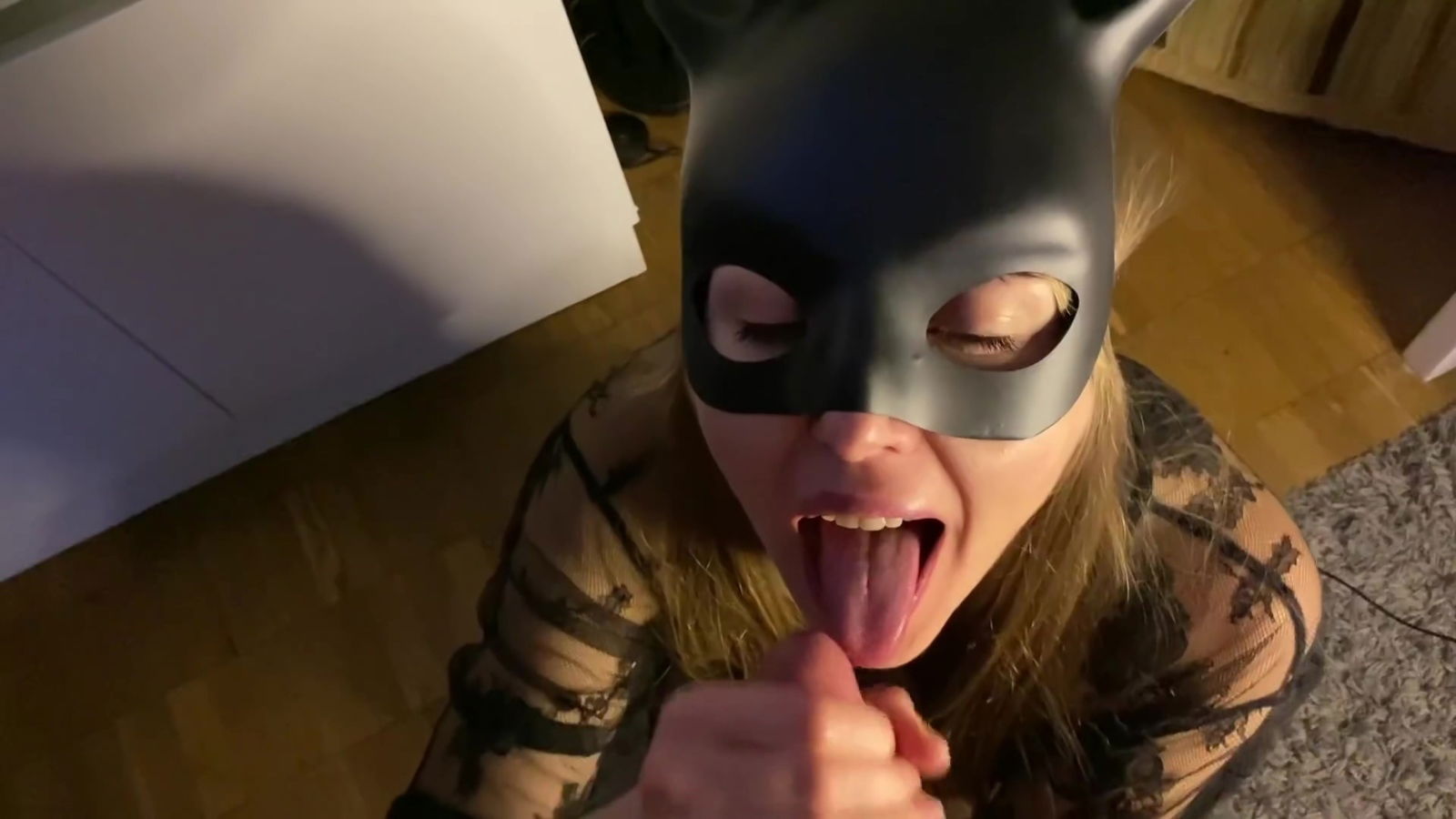 Blowjob Black Rabbit Mask Sperm Mouth Bitch Loves Lick Balls