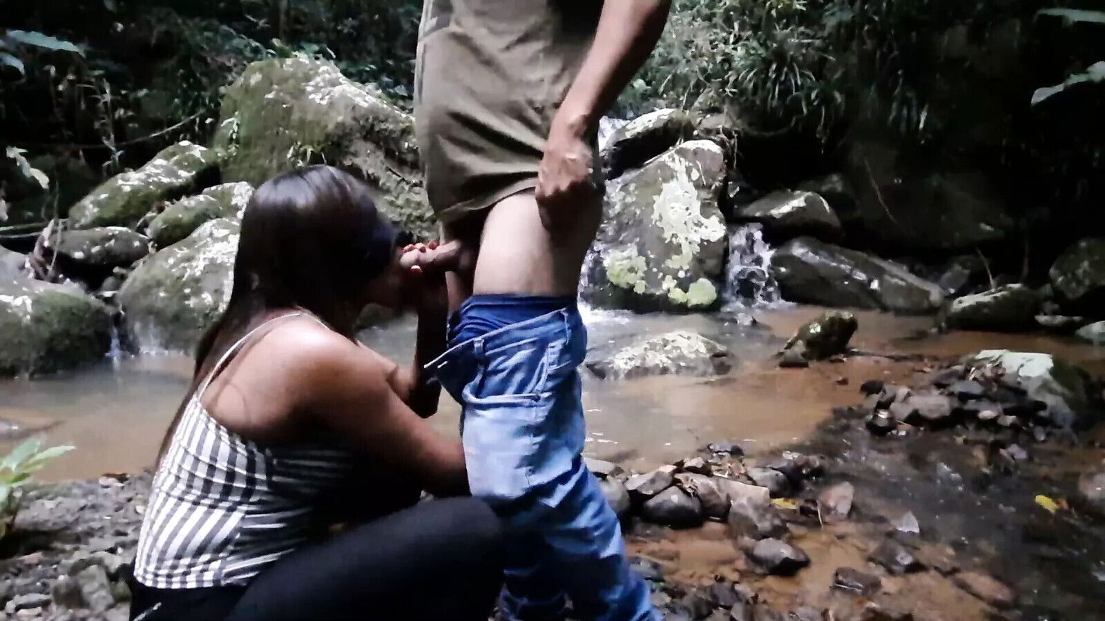 young girl sucking dick waterfall after school