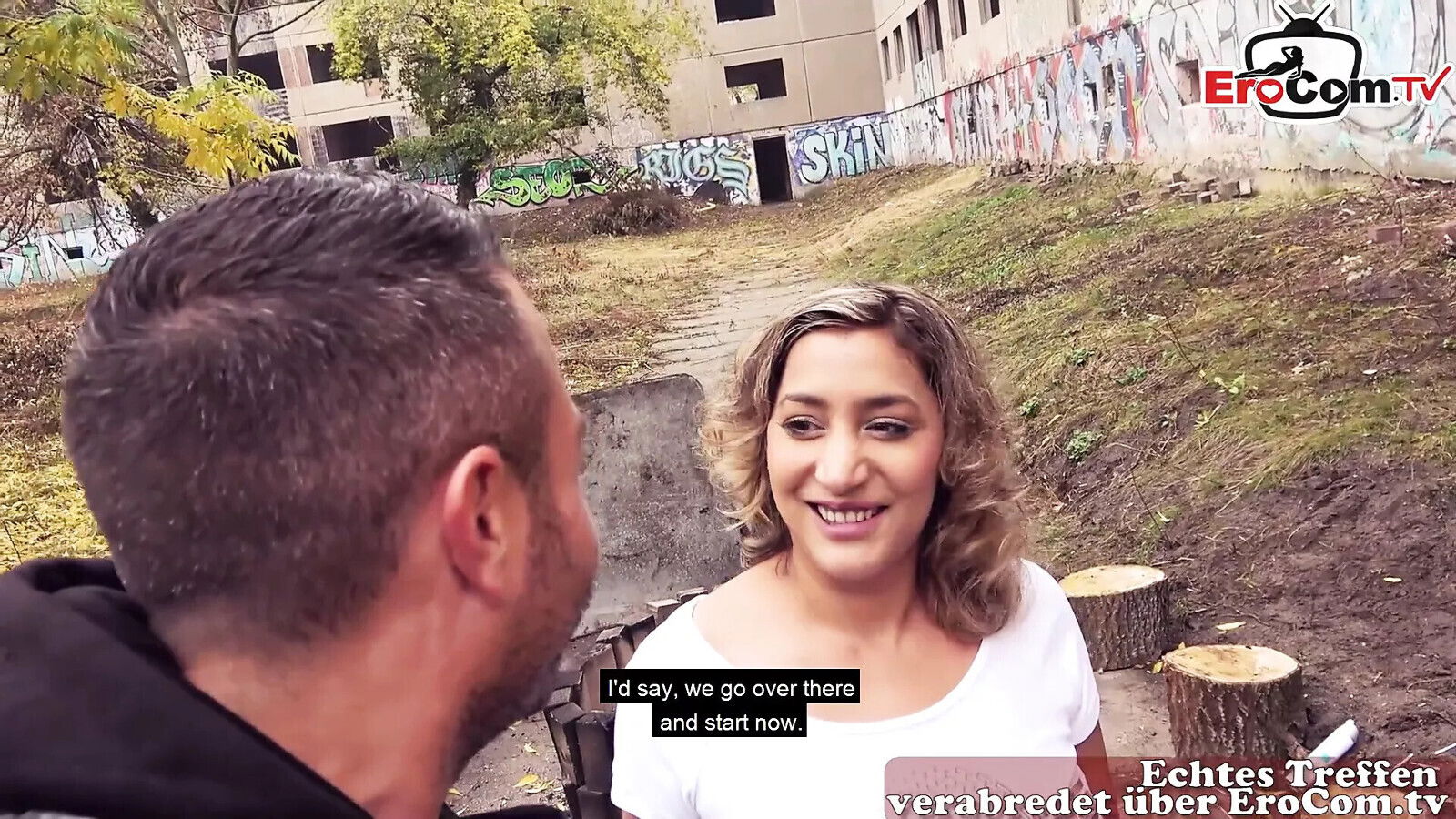 Busty inked German woman picked online outdoor