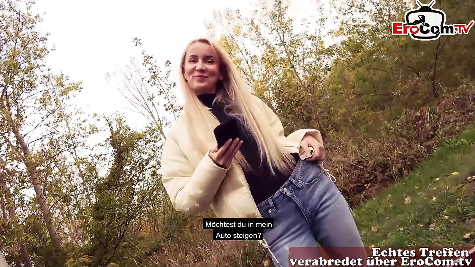 Skinny blonde German Milf with small during public fuck date