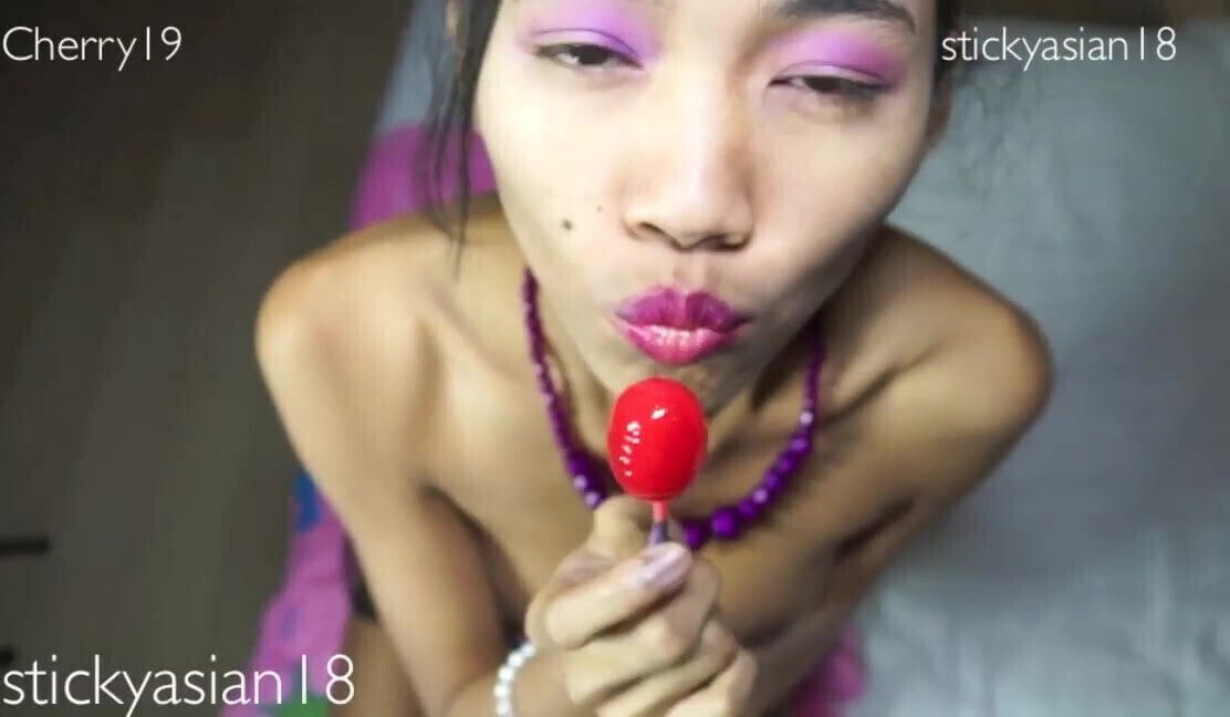 Cherry girl Exercising, licking