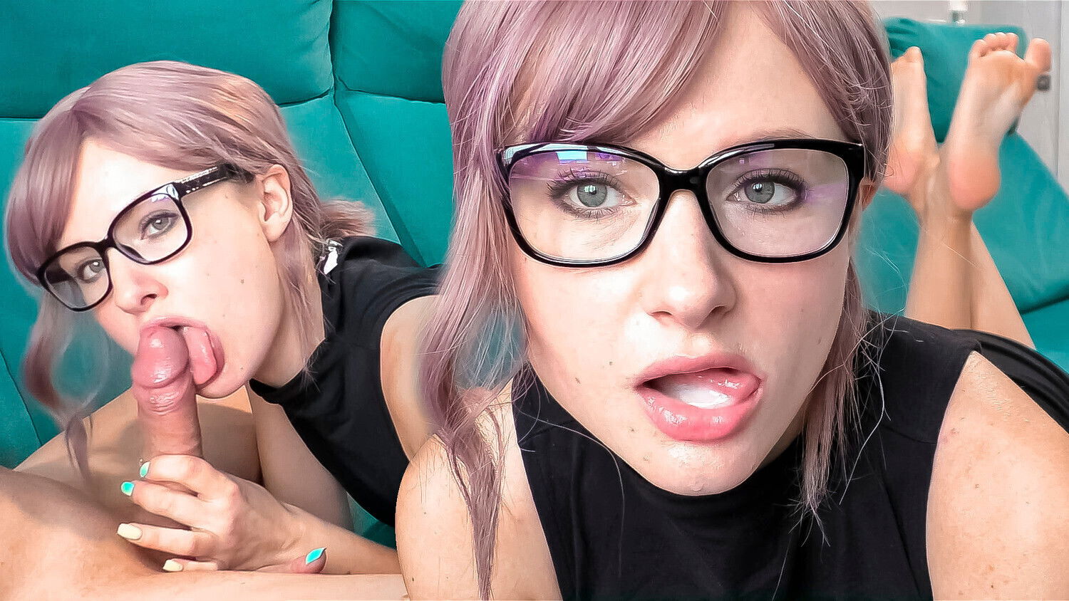 Cheerful Hottie Plays with after Sweet Blowjob Close-Up