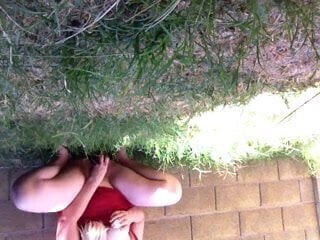 Squirting in my backyard with neighbors in theres