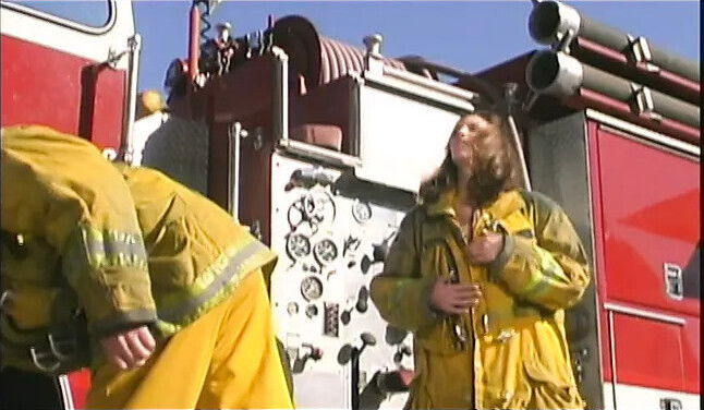 Busty luxurious brunette gets hole drilled fire near fire truck