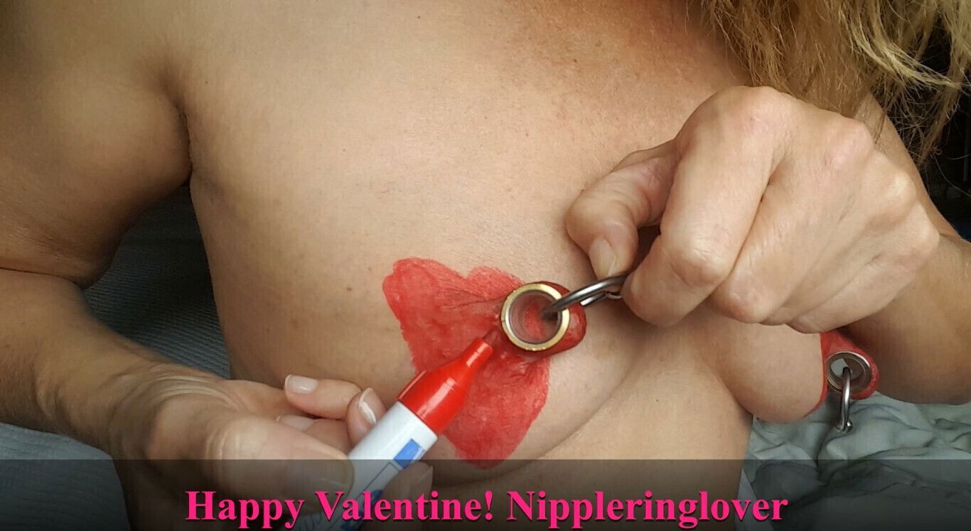 nippleringlover milf painting huge pierced nipples with nipple rings valentines