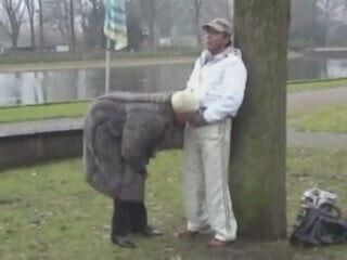 Busty blonde granny fucking in public