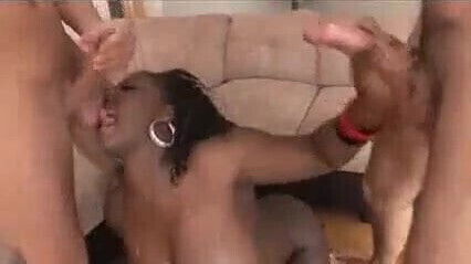 Big Boobs Ebony vs 2 White Cocks