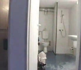 Mature BBW Cleaning Lady Does Two Guys in the Men's Room