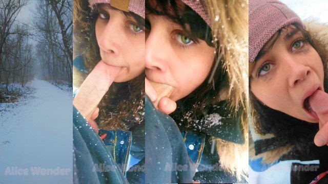 PUBLIC SNOWJOB Outdoor Facefuck While Snowing Trails COLD, FUN!!!