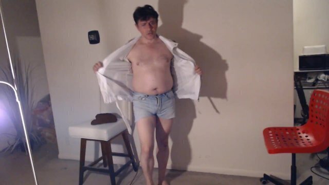 Clean Tight Jean Cutoffs Bright White Leather Jacket Exposes Hard Italian Cock!