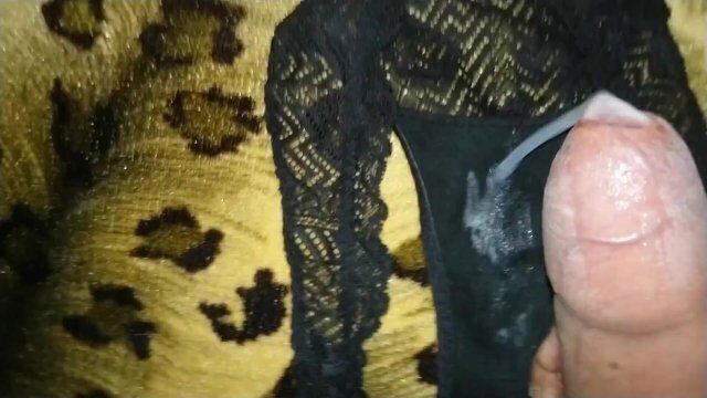 Jacking-off with gf's dirty stained panties cumming them