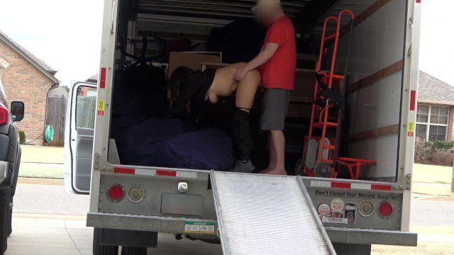 Latina wife fucks neighbor back truck. Almost caught husband walking