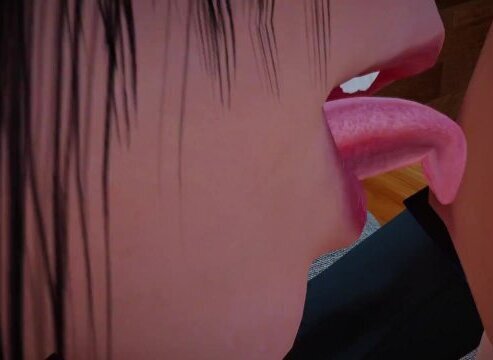 romantic schoolgirls licking man's nipple, touching tongue