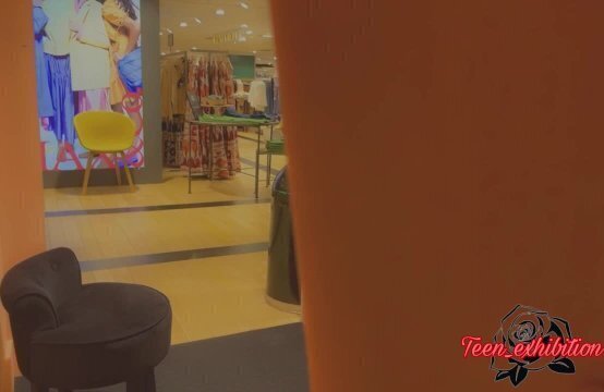 student public fitting room exposed, open door mall