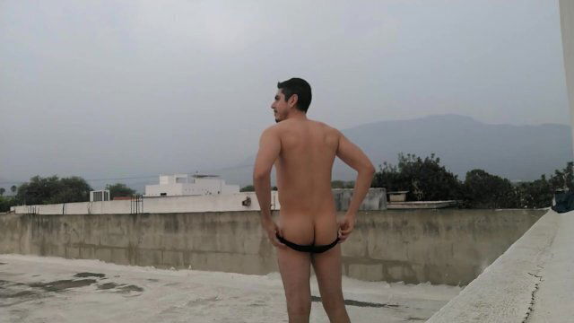 Exhibitionist hunk naked terrace (Terrace