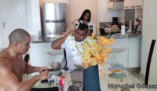 Stepmother sucks her stepson's cock behind her husband's back.