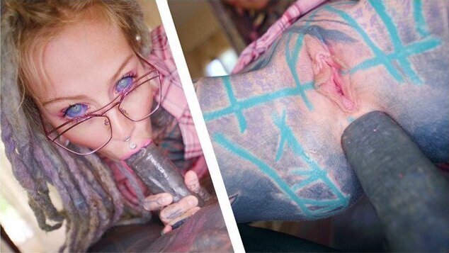 Nerdy TATTOO teen glasses rough fuck gape, deepthroat, facial cumshot