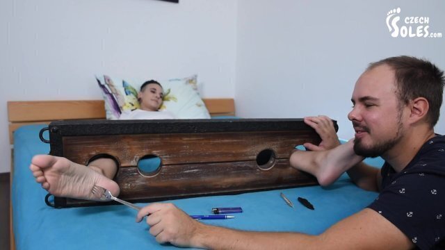 Locked stocks tickled foot worshiped (tickling, feet stocks, tickling torture, soles)
