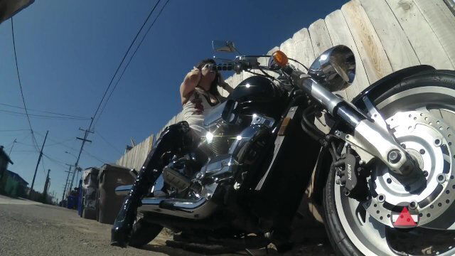 Motorcycle Babe Dominations then Click Pumps her Bike