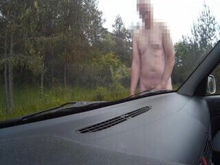 Guy jerks off on car