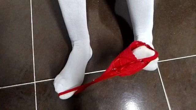 Stocking fetish playing with panties