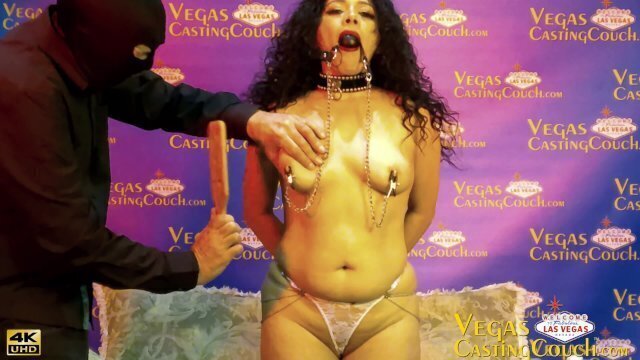 Dasha Love BDSM Vegas Close Bondage Action. Collared, Blindfolded, Waxed, Nipple Clamps