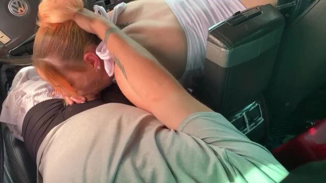 Pulled off road to get a blowjob from hot wife with perfect ass and deepthroat 