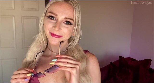 Cute Blonde Gives Handjob Shiny Bathing Suit Sunglasses RolePlay Remi Reagan