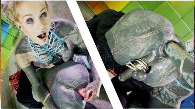 TRANS heavily tattooed gets FISTED from domina FEMDOM, dick bondage, toys