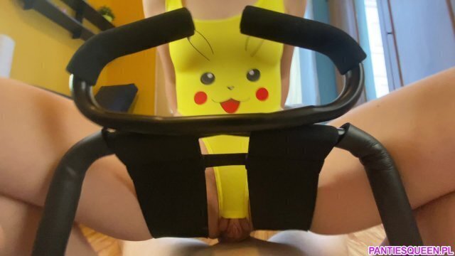 Step sister rides chair pikachu costume gets load meaty pussy