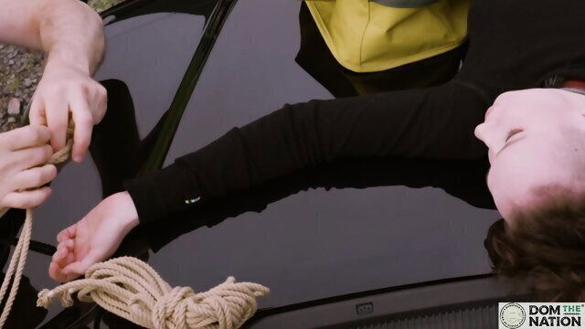 Pussy pounded BDSM babe, Hazel Paige, overlanding forest