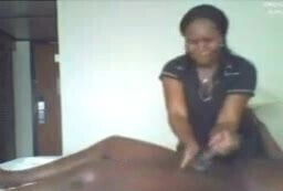 Ebony massage and handjob cumshot