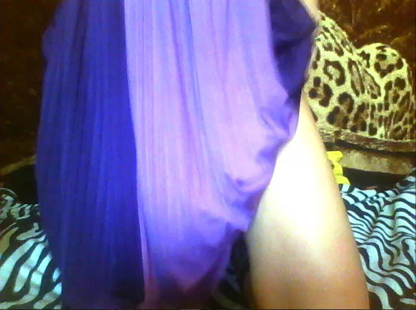 Violet dress green panties, thong knee socks double penetration, good size dildo pussy