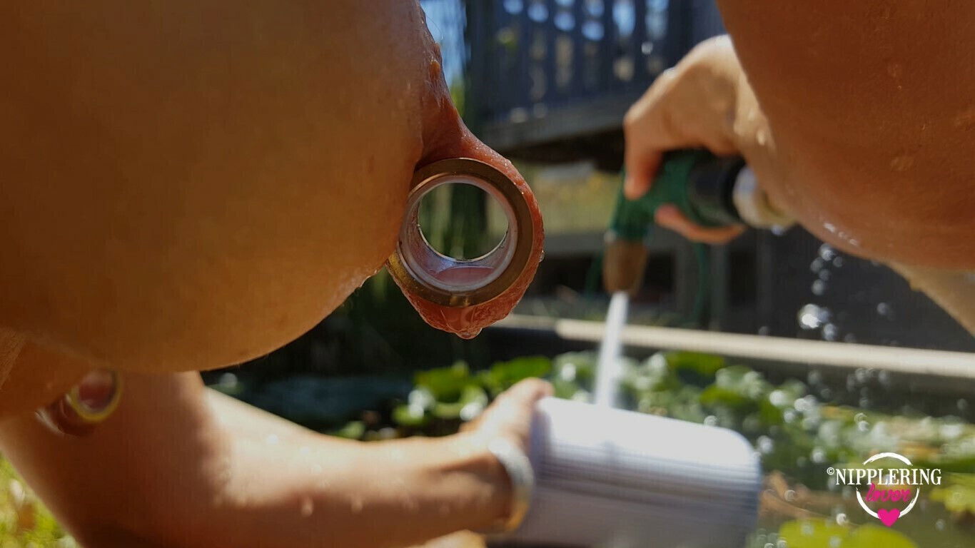 nippleringlover horny milf nude outdoors, shows stretched nipple pussy piercings well asshole close-up