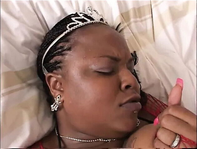 Playful black curvaceous woman Miss Suckable fishnet outfit gets some