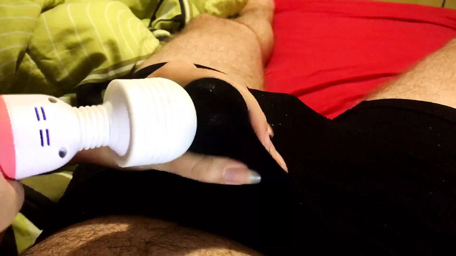 came underwear with magic wand, twitching orgasm, dripping down boxers