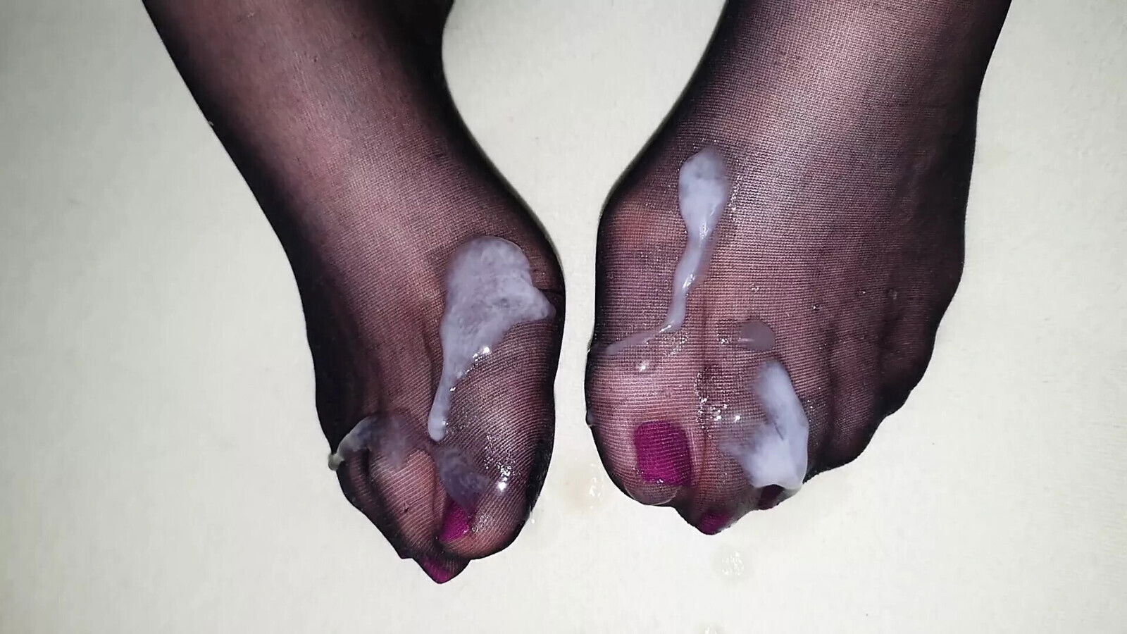 cumshot Wife's nylon feet